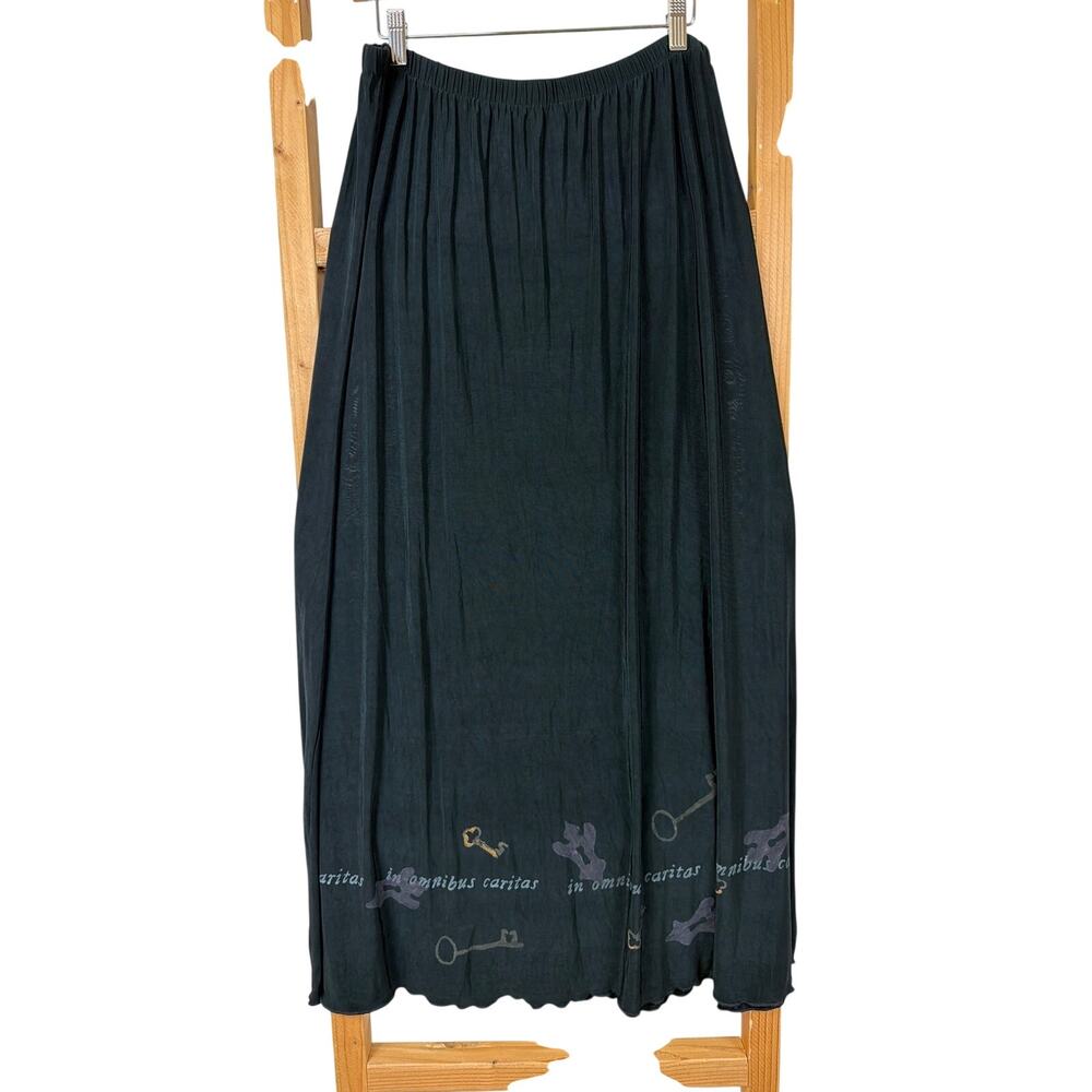 Bluefish Black Hand Painted Keys Locks Elastic Waist Skirt Size XXL